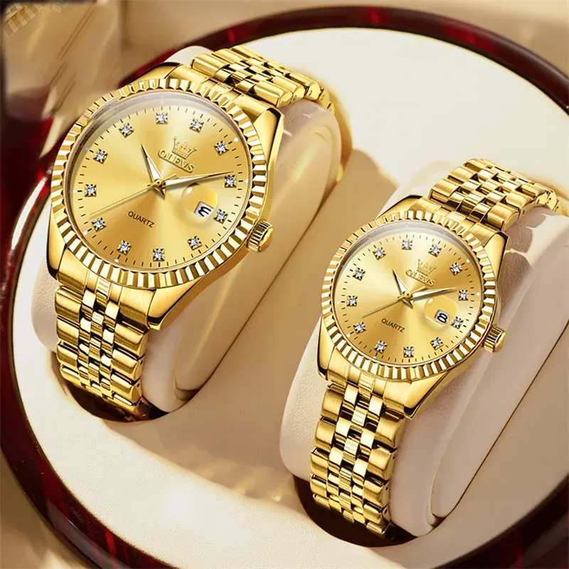 Olevs Gold Dial Gold-tone Special Couples Watch- 5526